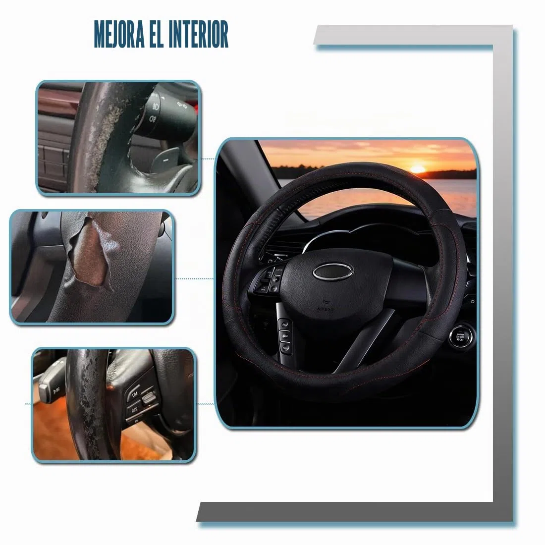 Pahajim Funda Volante Coche de Cuero de Microfibra Cubre Volante Coche Antideslizante Transpirable Durable Universal 38CM (Beige Negro)