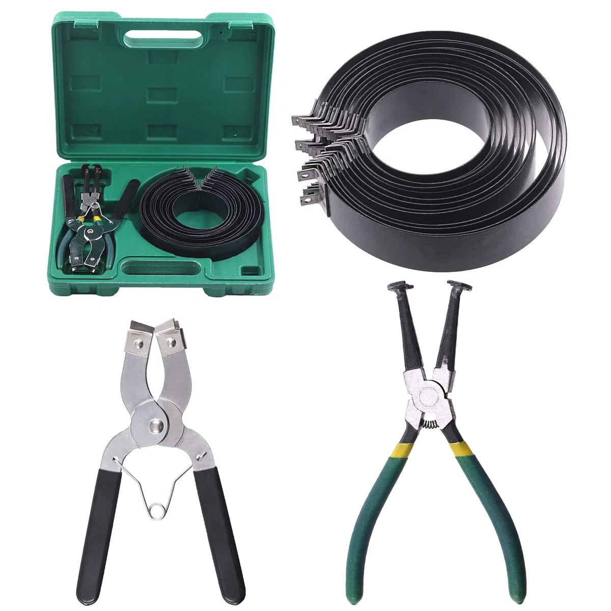 Swpeet 17 alicates de instalación de pistón ajustables, compresor de anillo de coche negro y verde, 6,1 a 14,7 cm con caja de transporte