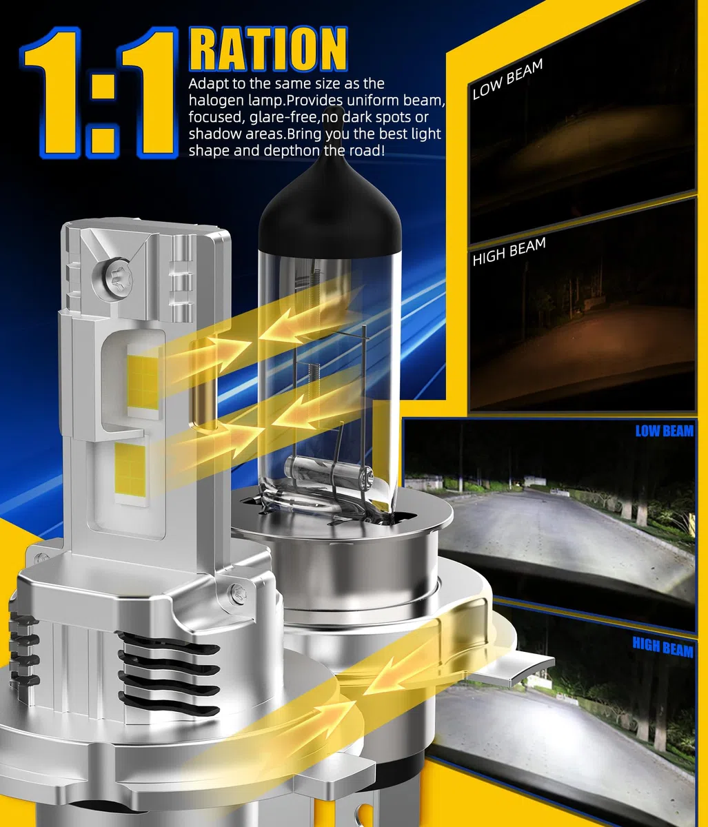 Bombillas LED H4, 100W 30000LM 9003 HB2 Bombilla de Faro, 6500K Blanco Frío IP68 Impermeable Luz de Niebla, 1:1 Tamaño H4 LED Halógeno Reemplazo, Plug and Play, Paquete de 2 (H4-30000LM)