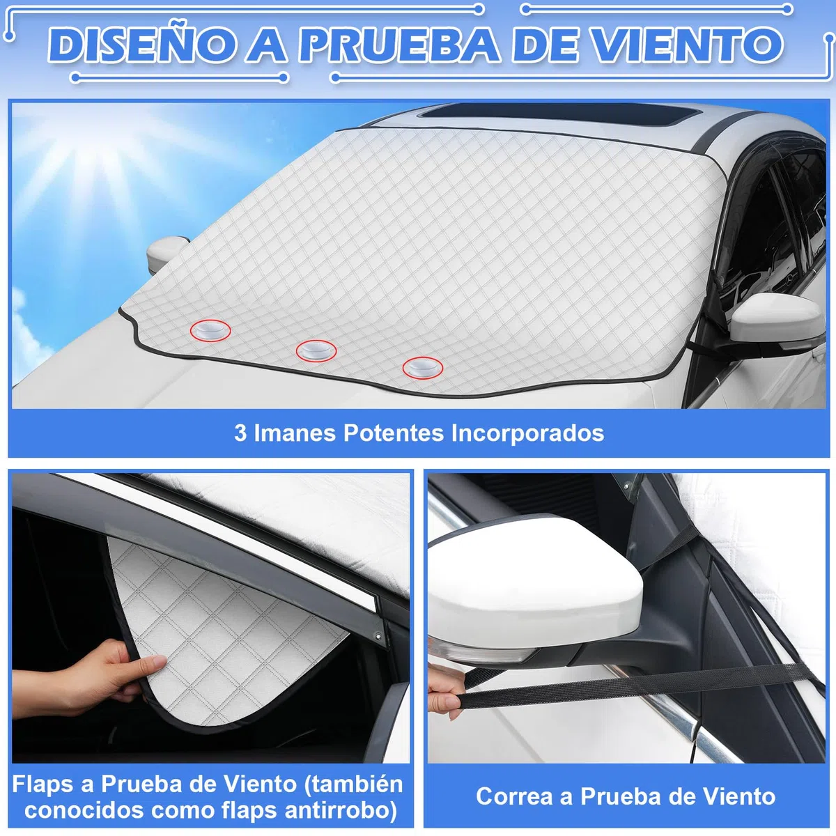Tevlaphee Parasol Coche Delantero, Parasoles Coche, Parasol Delantero Coche, Magnético, Plegable,Protege de Rayos UV,Antihielo y Nieve,Apto a la Mayoría de Coches y Suvs 197 * 157 * 128CM