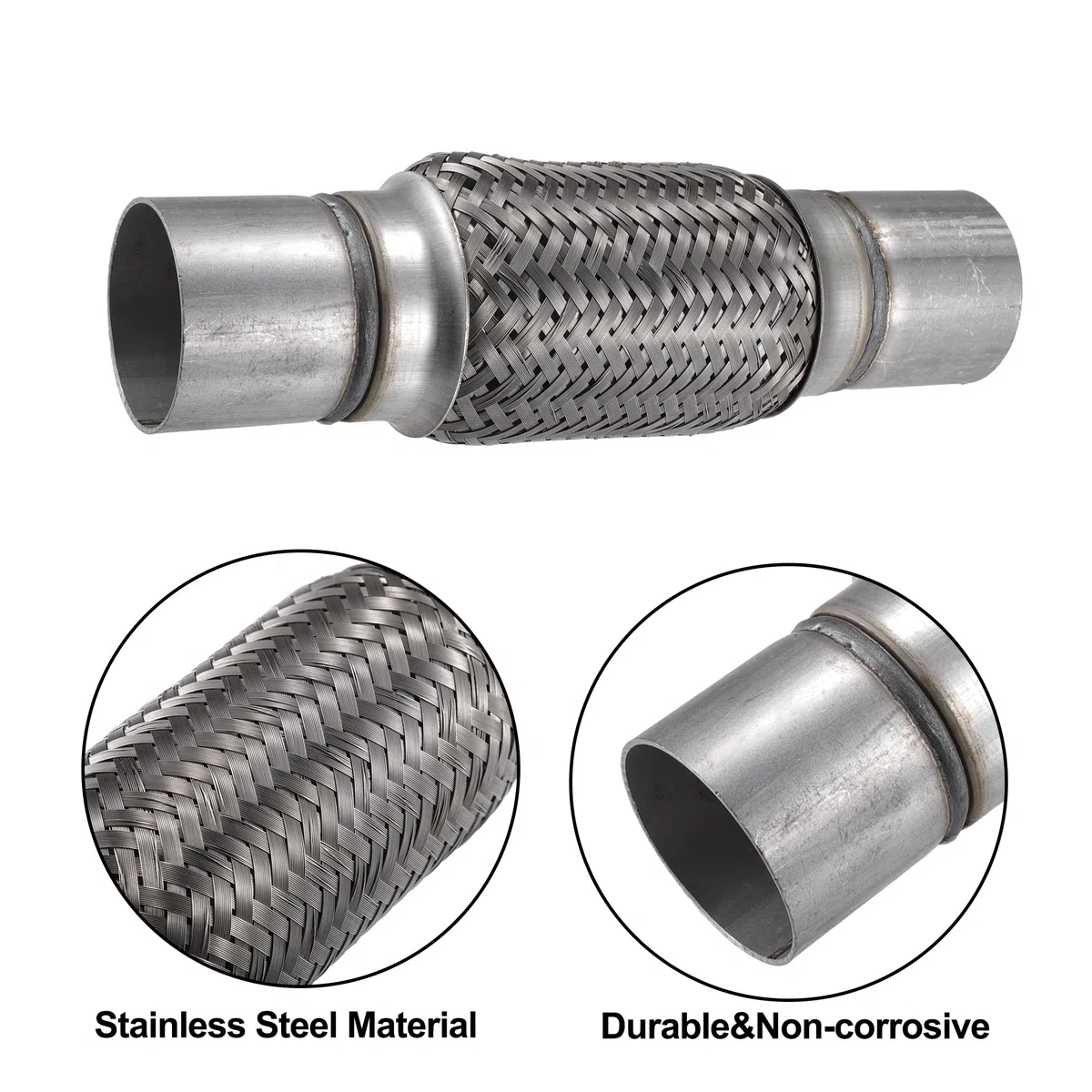 QUARKZMAN Tubo Flexible De Escape 1 Pieza Acero Inoxidable Para Automóvil | Plateado, 60X64X290Mm, Reduce Ruido Y Vibración, Fuelle Y Trenza Interna, Instalación Soldada, Universal
