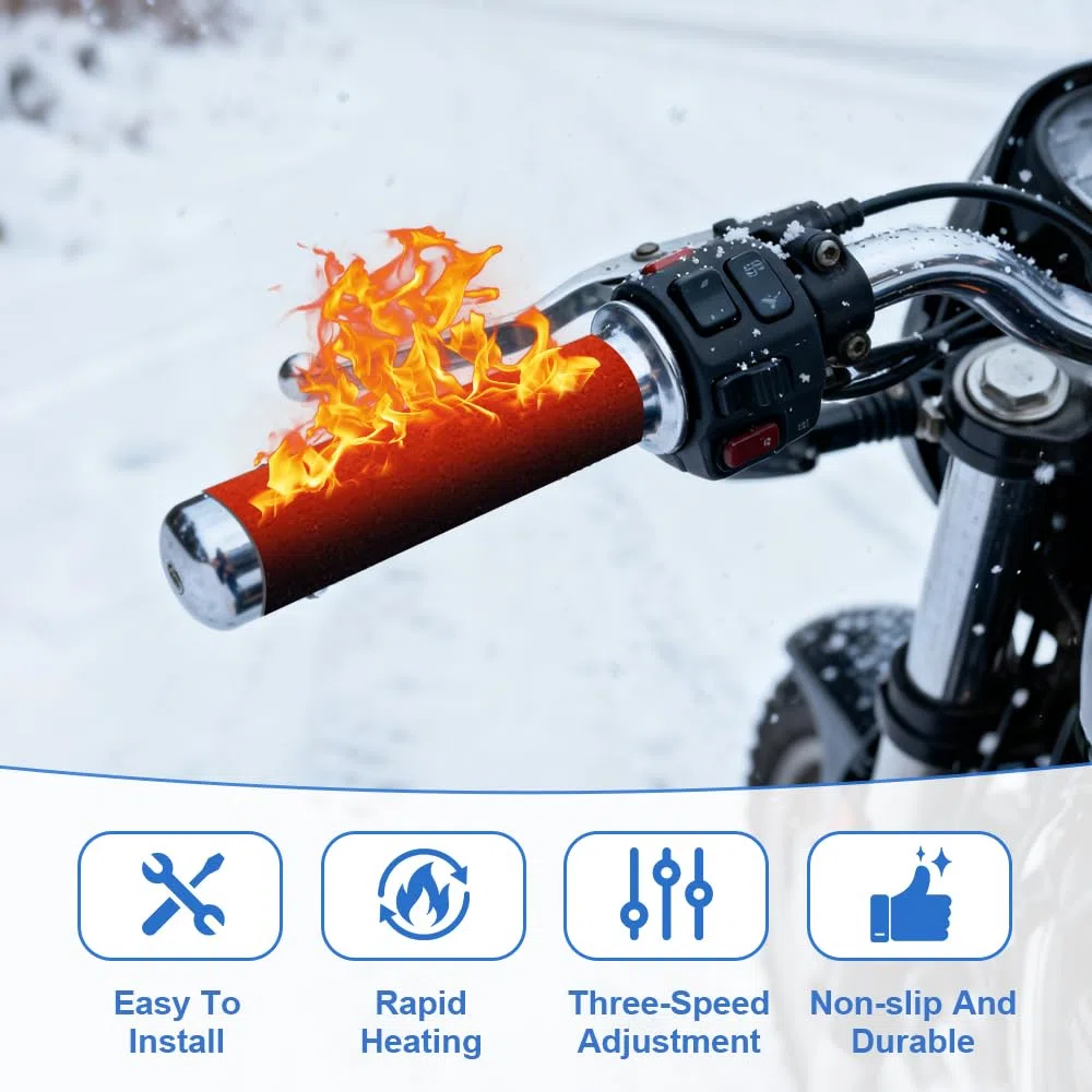 Puños Calefactables de Moto, 5V USB Puños Calefactables para Motocicleta y Bicicleta, Universal Puños Calefactable, Mango de Calefacción, Control Inteligente de Temperatura de 3 Niveles