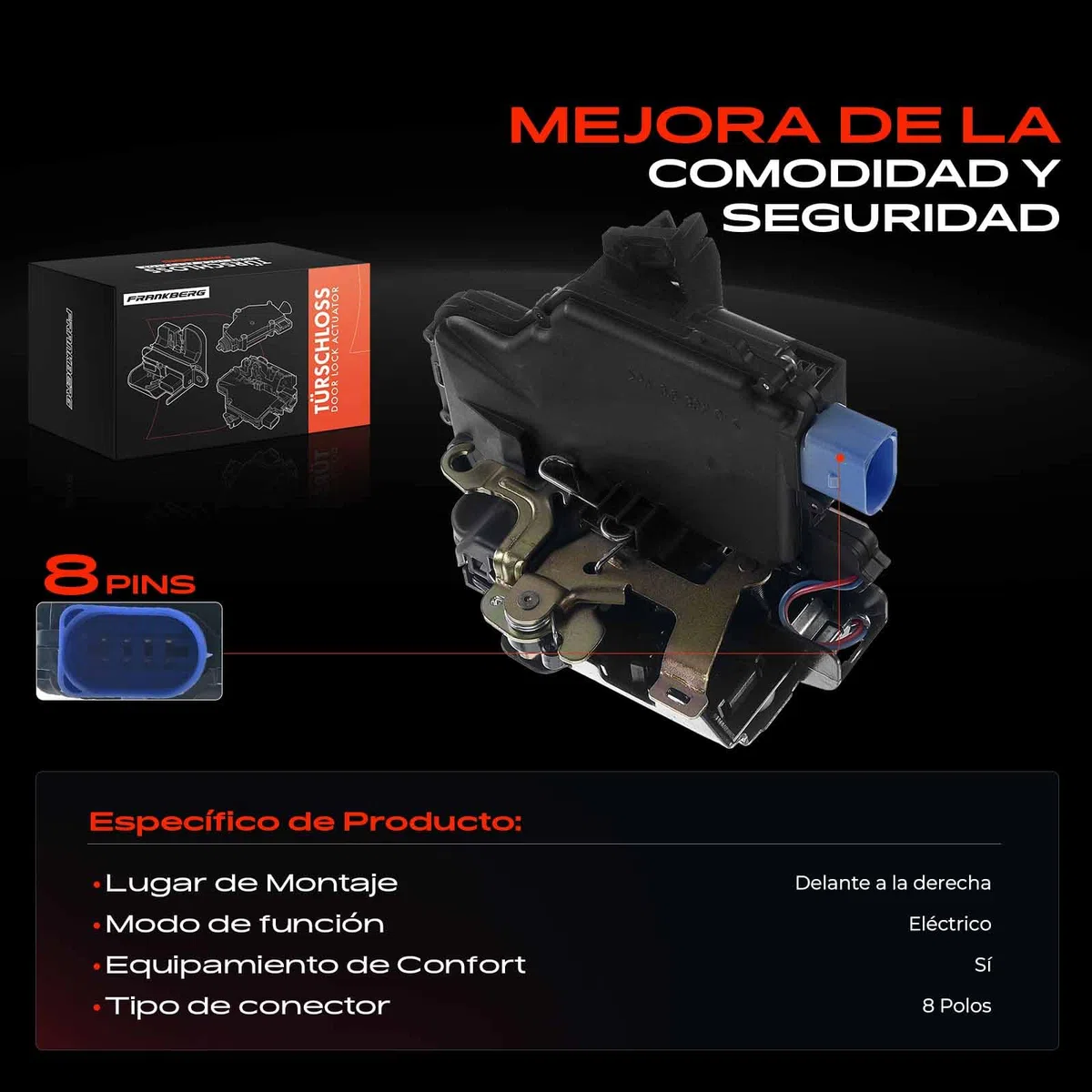 Frankberg Cerradura de puerta Servomotor Delantero Derecha 8-Postes Compatible con Fabia II 542 Hatchback 2009-2010 R.o.o.m.s.t.e.r 5J MPV 2009-2010 Sustituir# 3B1837016CC