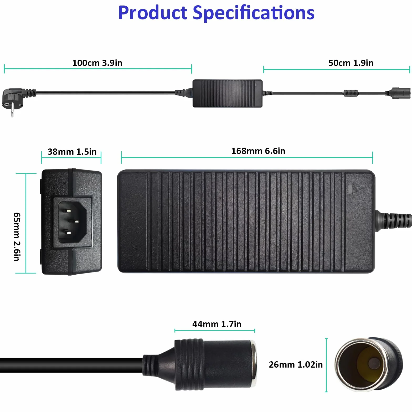 Transformador 240V a 12V 15A Adaptador Mechero Coche, Convertidor CA a CC 180W Fuente de Alimentación para Aspiradora, Refrigerador, Inflador de Neumáticos de Coche
