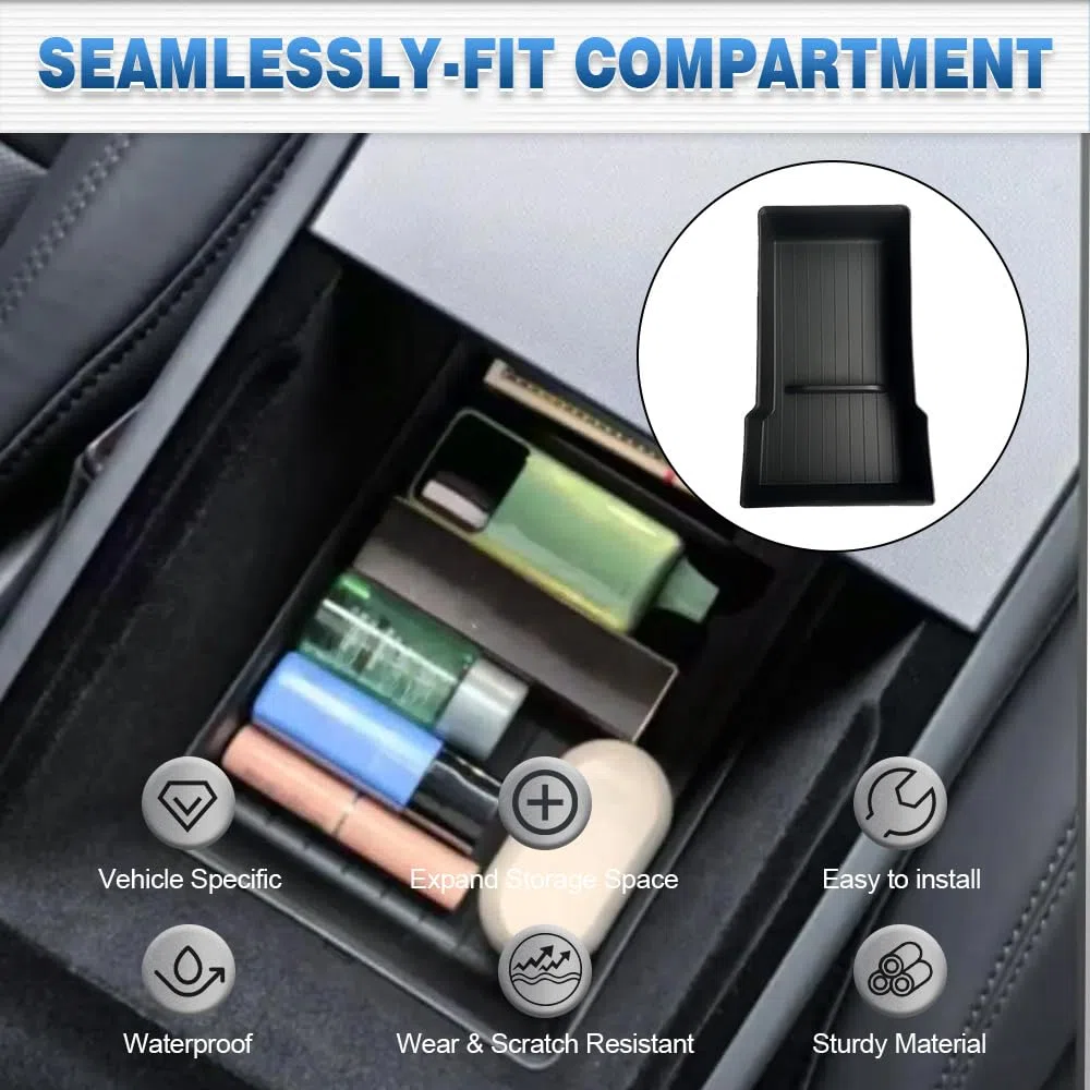 Riloer Tesla Model Y Accessories - Caja de almacenamiento para consola central de coche, bandeja organizadora interior compatible con Tesla Model Y Juniper 2025-2026