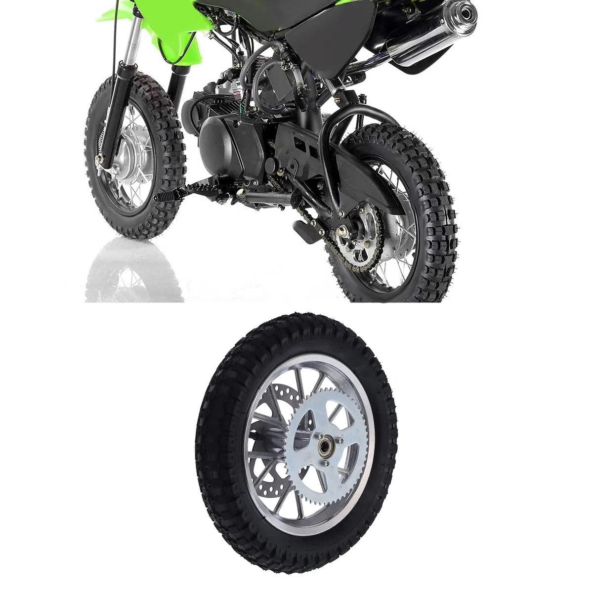 Focket Llanta Trasera de 12,5 X 2,75 Pulgadas con Conjunto de Rodamientos de 0.472 in, Rueda Trasera para Mini Moto de Cross de 47 y 49 de 2 Tiempos, Rotor de Disco de Freno de Neum (A (Plata))