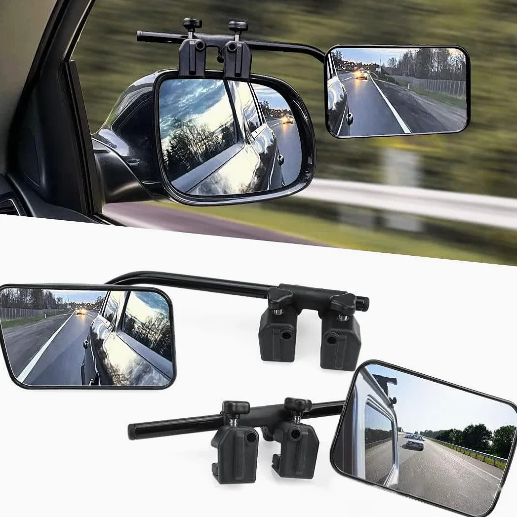 Espejos de remolque para coche, para caravana, espejos dobles para espejo retrovisor de visor, extensiones de espejo de remolque ajustables universales, para remolque de caravana con abrazaderas