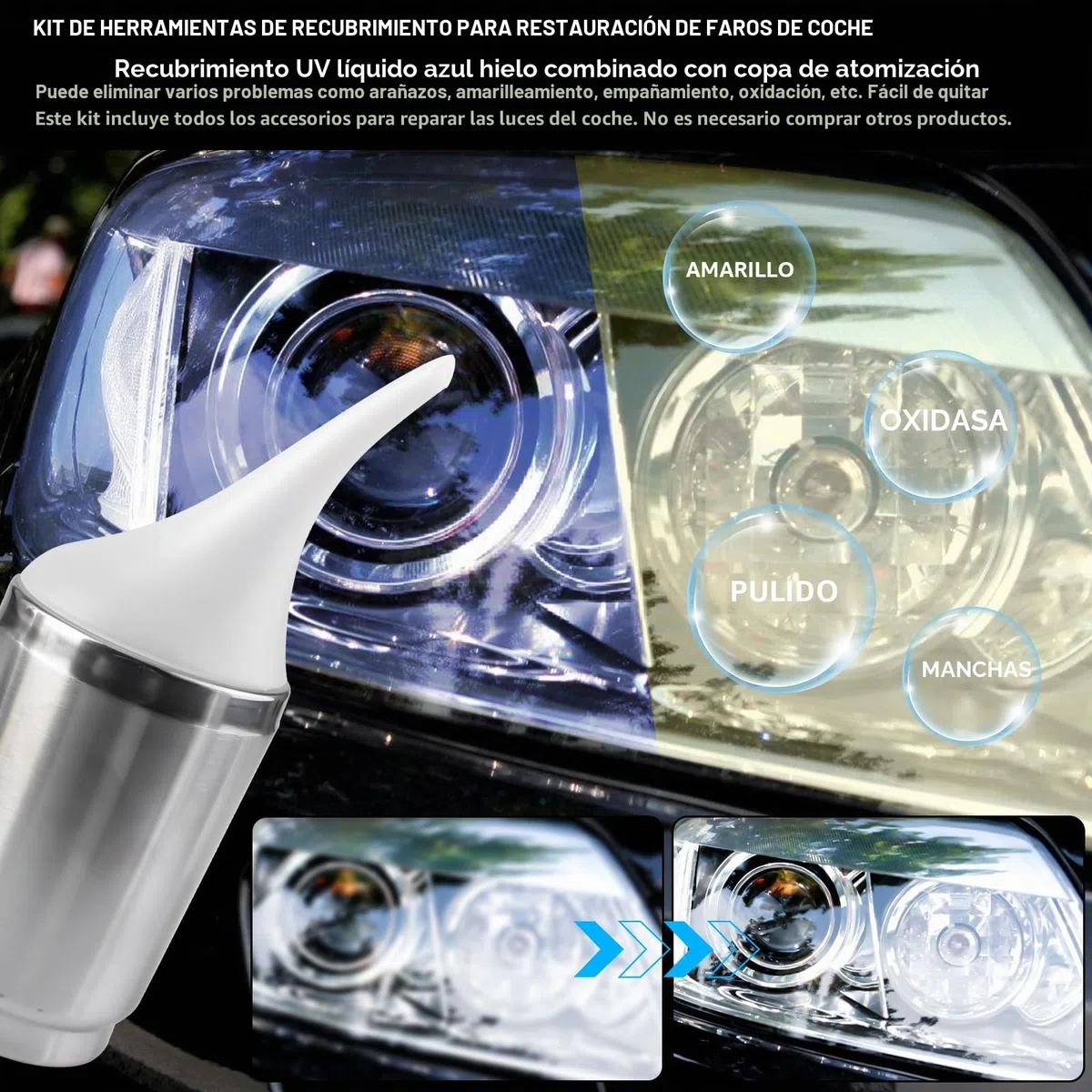 Juego de reparación para faros de automóvil, kit de renovación de vapor para faros, juego de preparación de faros, juego de vaporización de faros para reparación de amarillamientos, arañazos