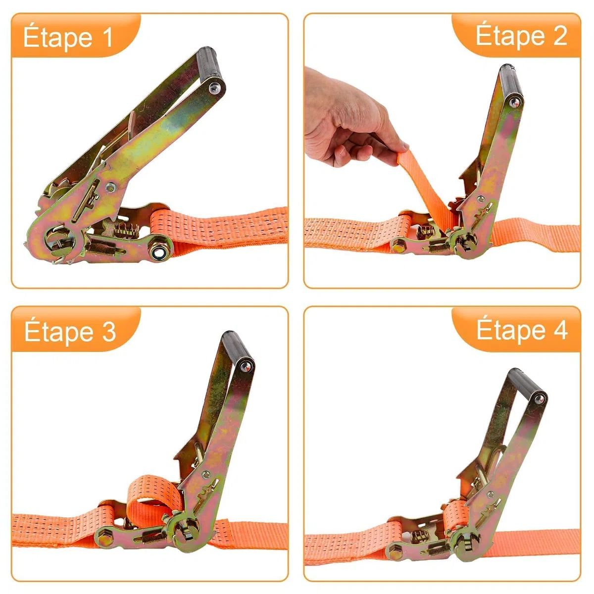 ASelected Pack de 2 Cinchas de Amarre 5 cm X 8 m, Correas de Amarre con Trinquete 3000 kg en Poliéster Naranja, Eslingas de Amarres con Gancho para Remolque, Moto, Coche y Carga