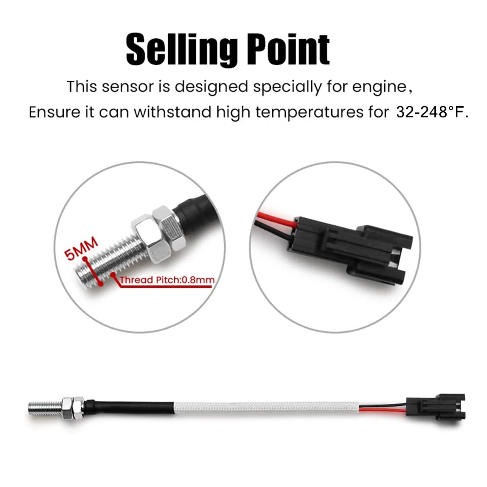 Termómetro de cabeza de cilindro norxi Termómetro del motor con adaptador de sensor de sonda de 10 mm y 14 mm (Rojo, 10 mm)