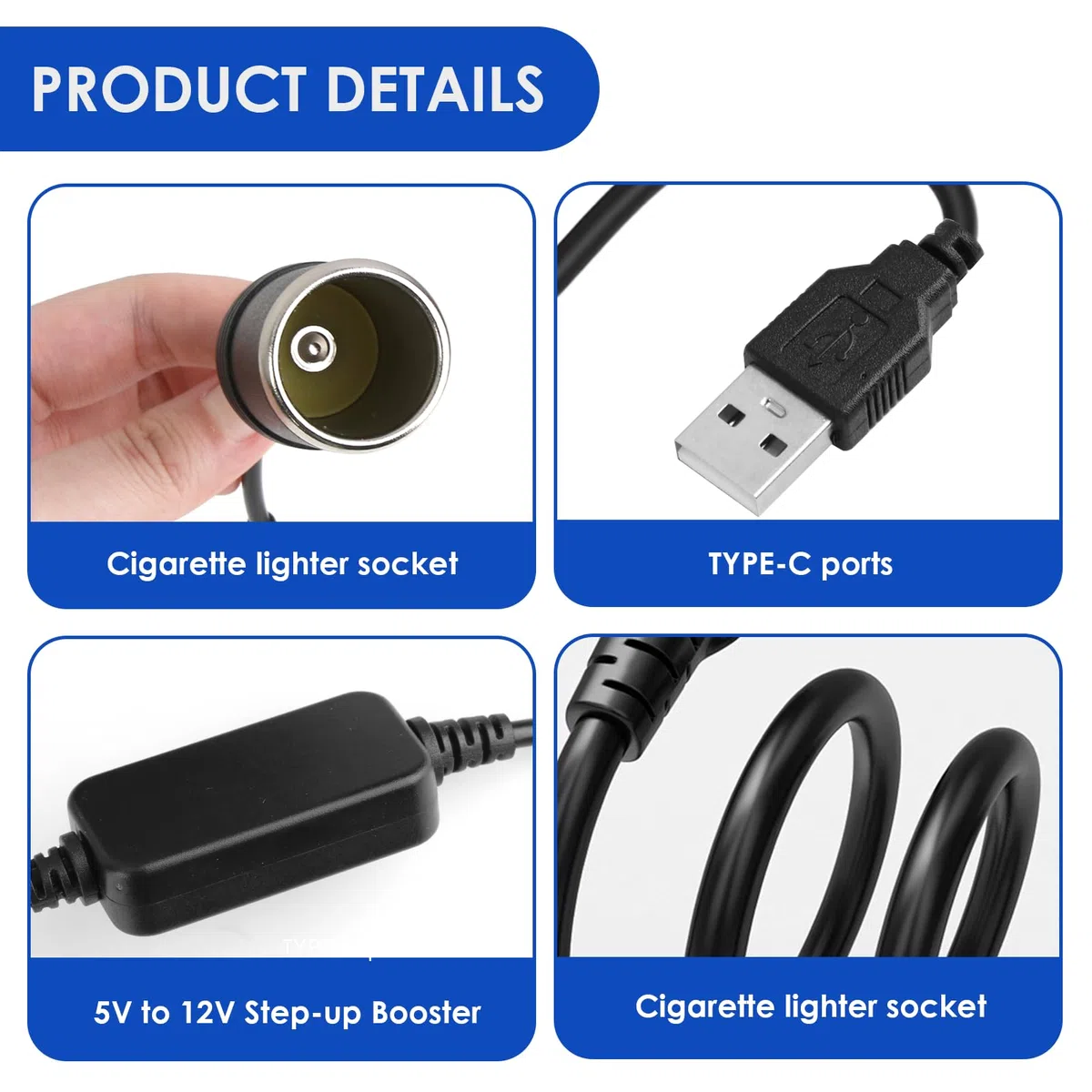 5 V Cable convertidor USB A macho a enchufe de encendedor hembra de 12 V, adaptador de enchufe de encendedor convertidor de enchufe encendedor de coche para grabadora de conducción DVR Dash Cámara GPS