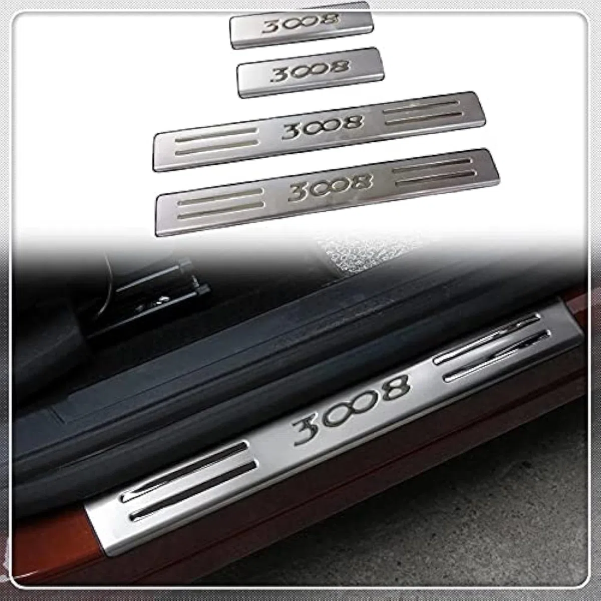 Placas de protección del umbral de la puerta exterior del coche para Peugeot 3008 2017-2021, Acero inoxidable y ABS, Plateado