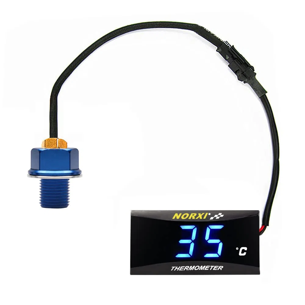 Termómetro de aceite de motocicleta, termómetro de aceite digital, termómetro de aceite electrónico con adaptadores de sensores de temperatura (Azul, M14x1.25)