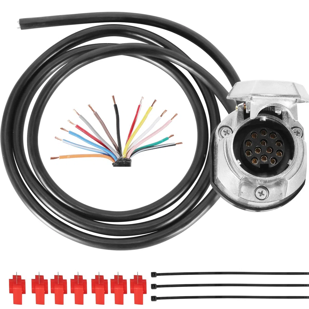 Metal Conector Precableado de 13Pines para Remolque,Zócalo de Remolque con 1.9m Cable Precableado 13Polos (13MZ)
