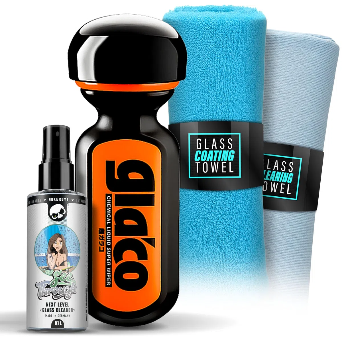 detailmate Juego de sellado de parabrisas para coche y ducha – efecto loto: Soft99 Ultra Glaco sellado de cristal 70ml + parabrisas cristal 500ml + paño microfibra de vidrio + paño pulido esponjoso