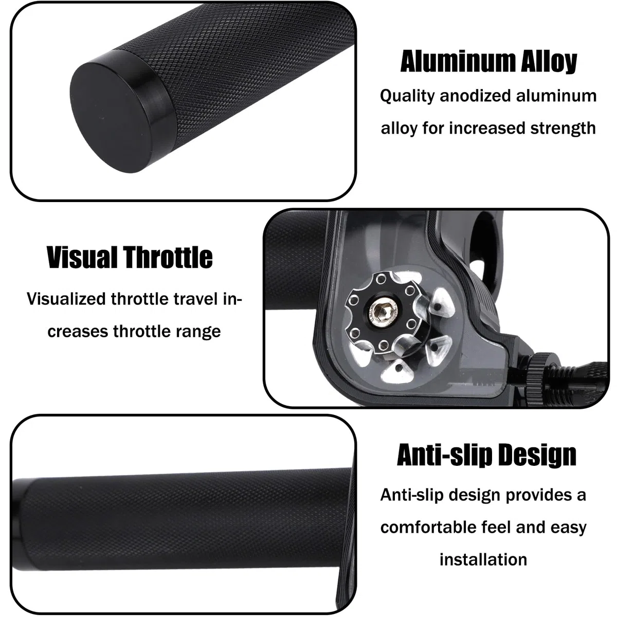 6uds Kit de Montaje de Acelerador Motocicleta, Acelerador Rápido Aluminio CNC 22mm con Cable para Dirt Pit Bike ATV CRF KLX SSR TTR 50cc 110cc 125cc 250cc Motocross (Negro)