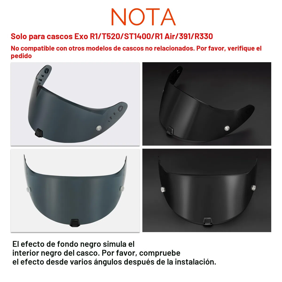 PSLER Visera de Casco para EXO 520 1400 R1 Visera Tintada para Scorpion EXO 391 520 1400 R1,Protector Facial con Protección UV Accesorios de Repuesto para Motocicleta(Negro Oscuro)