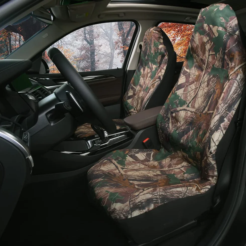 TOYOUN Fundas Asientos Coche Universal Delantero | Juego de Protector Asiento Coche Impermeables de 2 plazas | Fundas para Asiento de Respaldo Alto | Camuflaje Clásico, Montaje Sencillo |