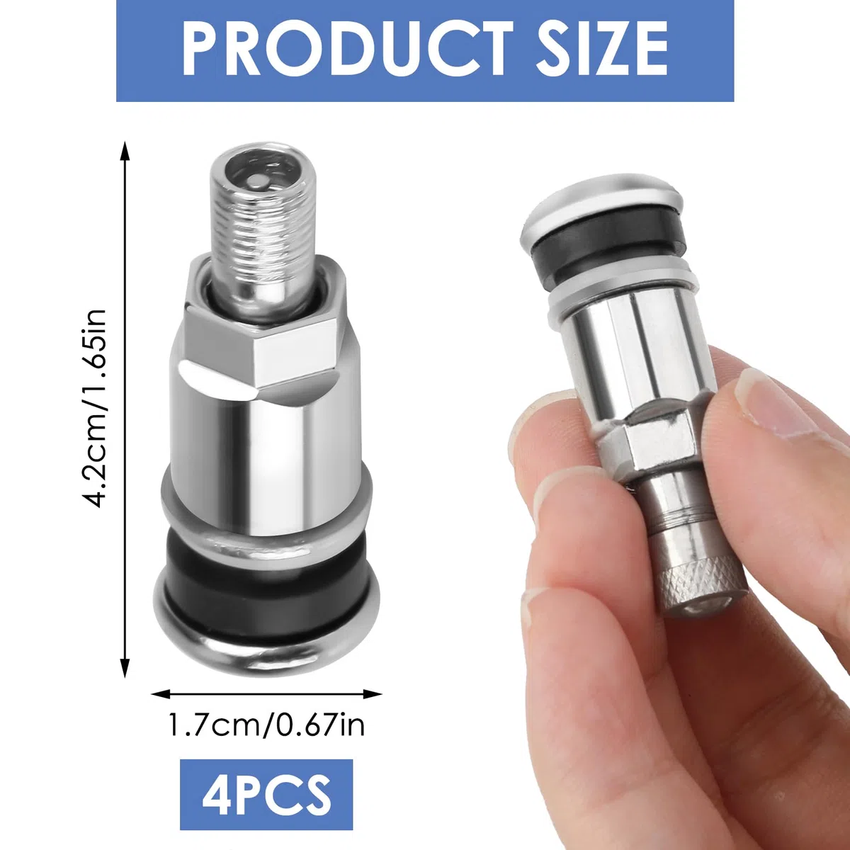 4pcs Válvula de Neumático de Coche con Tapón, Válvula de Metal para Llantas Sin Cámara Orificio de Válvula Universal 11,3mm con Tapón y Junta de Goma para Rueda Motocicleta Bicicleta Camión Plata