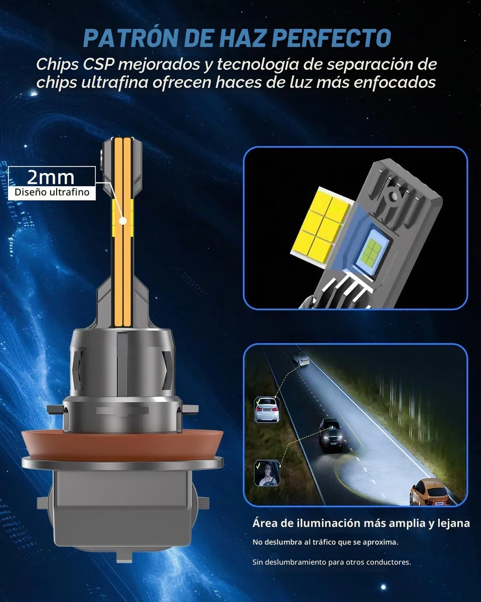 SHINYY Bombilla H11 H9 H8 LED Faro Delantero de Coche 26000LM, 2026 Nueva Alta Potencia 6500K luz Blanca Fría Lámparas LED H11 para Luces de Cruce/Luces de Carretera/de Niebla, Paquete de 2
