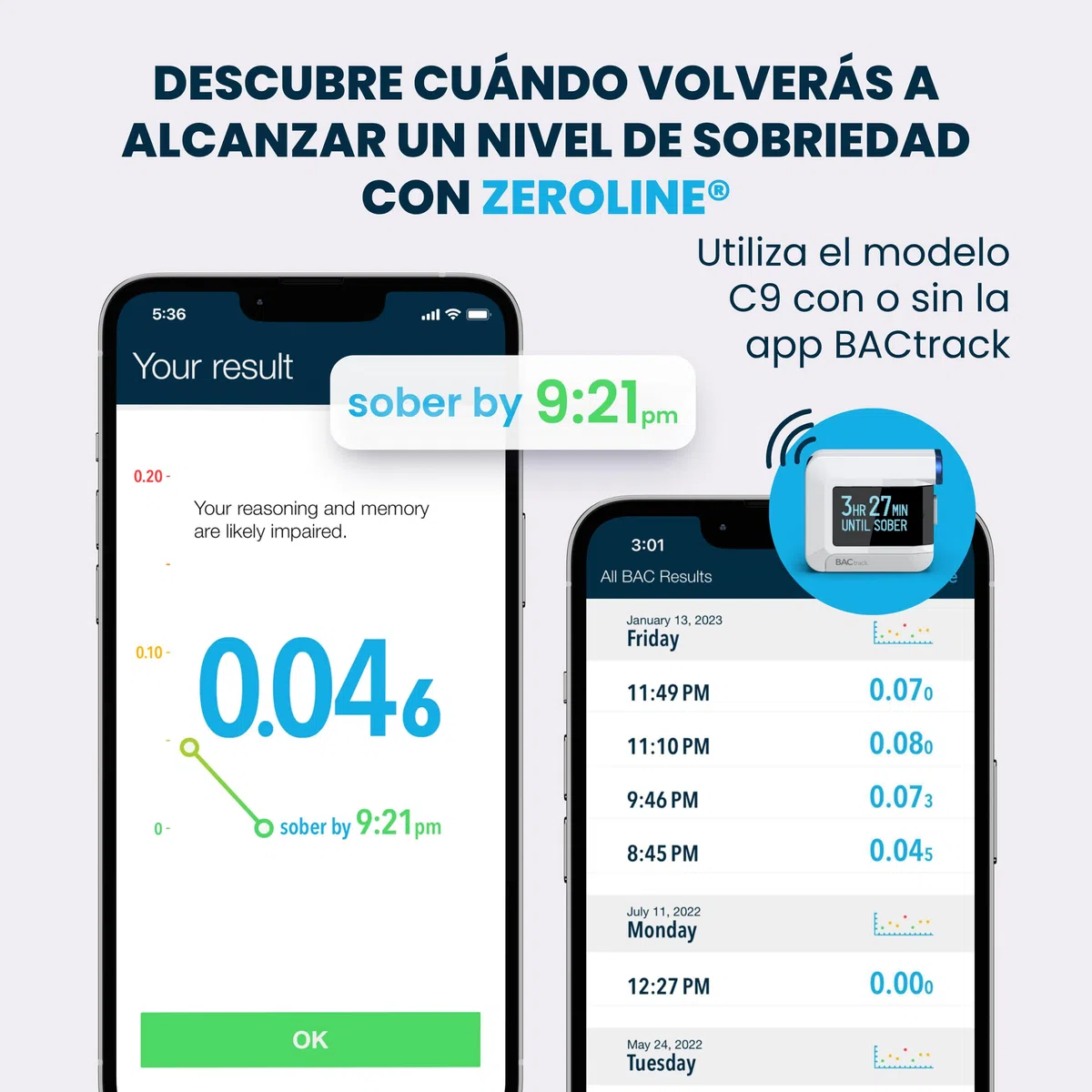 BACtrack Etillotest C8, precisión de calidad profesional, conectividad Bluetooth inalámbrica para smartphone opcional para dispositivos Apple iPhone, Google y Samsung, Android