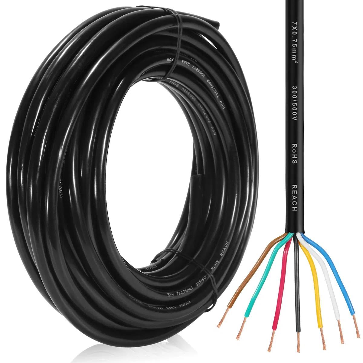 Cable de 7 Hilos para Remolque 5M, Cable de 7 núcleos Enchufe de Remolque,Cable Luces Remolque 7 Polos 12V 24V 48V 80V,Cable eléctrico para vehículo 7 x 0,75 mm²
