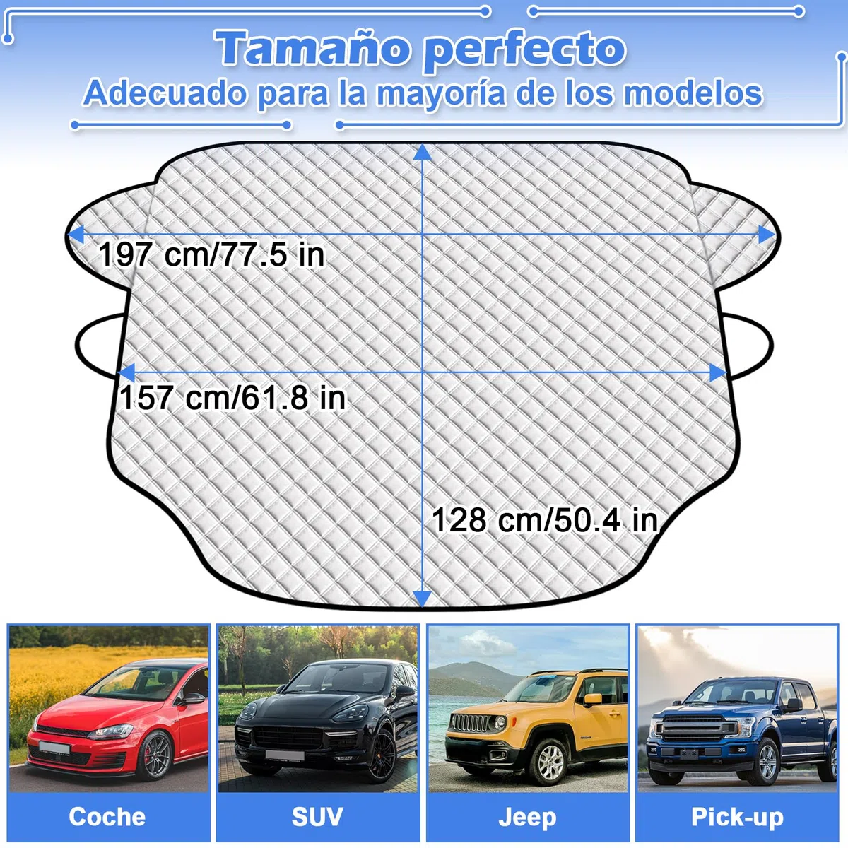 Tevlaphee Parasol Coche Delantero, Parasoles Coche, Parasol Delantero Coche, Magnético, Plegable,Protege de Rayos UV,Antihielo y Nieve,Apto a la Mayoría de Coches y Suvs 197 * 157 * 128CM