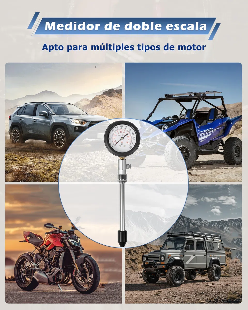 DAYUAN Juego de 8 probadores profesionales de compresión de motor de gasolina para automóviles y motocicletas