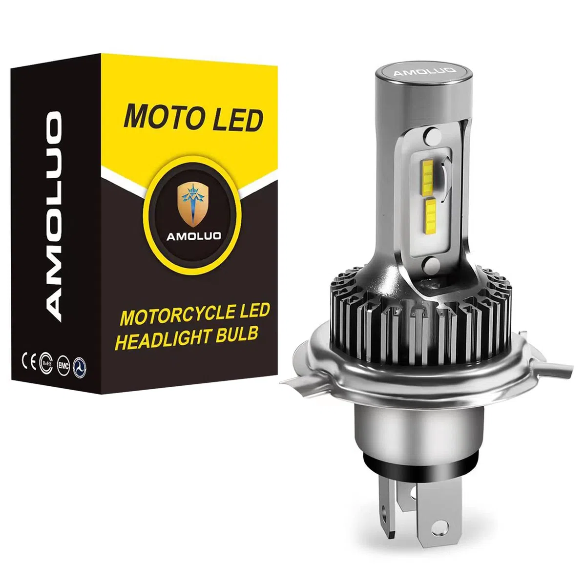Bombilla H4 LED para moto, sin ventilador, kit de conversión de 25 W, HS1/9003, bombilla de repuesto perfecta para Halógeno H4 6000 K, xenón de luz blanca y 1 unidad
