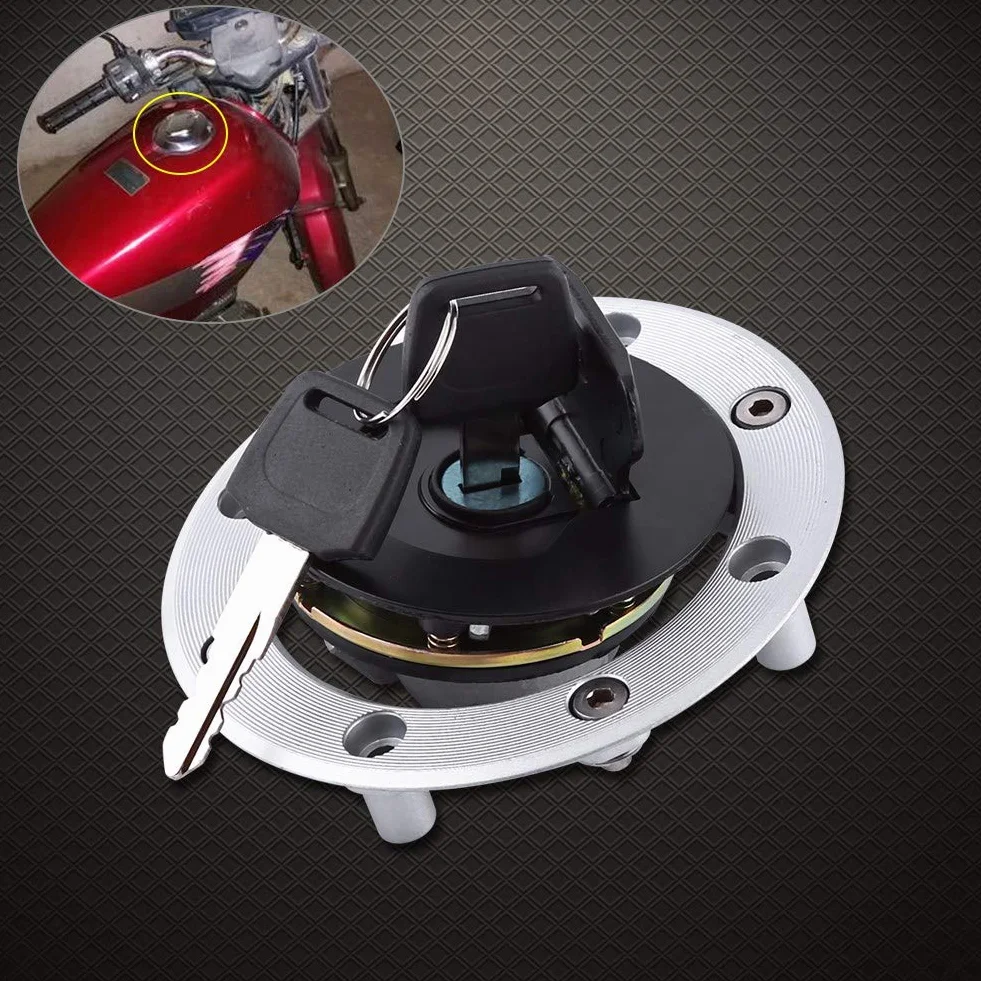 Tapa del tanque de gasolina de la motocicleta Tapa de la tapa del tanque de combustible de gasolina de aluminio con 2 llaves Tapa del tanque de combustible de gas negro plateado Tapa de protección del