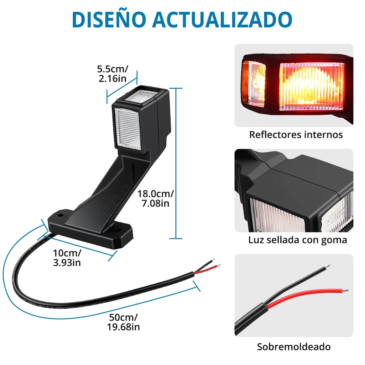 AUTOUTLET 2pcs Luces Galibo Luces de Marcador Lateral LED 12-30V Impermeables con Reflector Interno Luz de Advertencia Blanca, Roja, Ámbar 187mm para Remolque, Furgoneta y Caravana