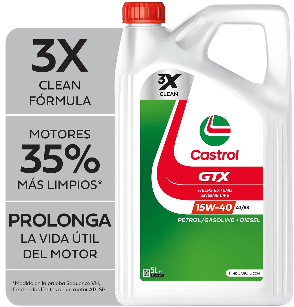Castrol GTX 15W-40 A3/B3 Aceite de Motor 5L, Versión actual