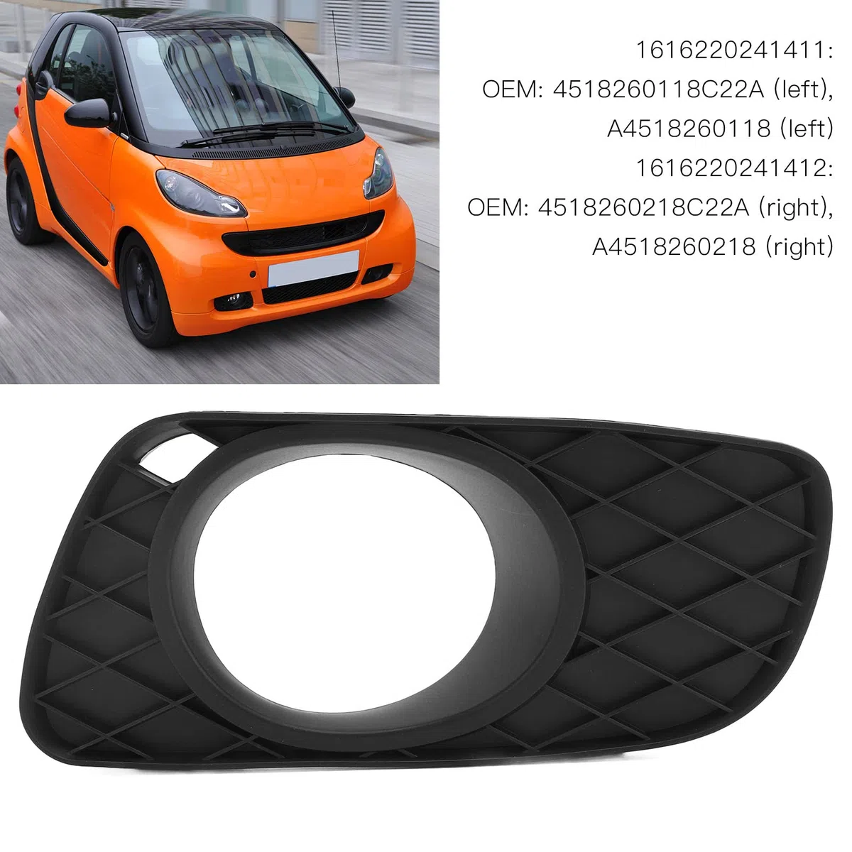 para Smart Fortwo Grille Lámpara Antiniebla Exterior del Automóvil Parachoques Delantero Lámpara Antiniebla Marco del Automóvil Reemplazo de la Luz Antiniebla para Smart Fortwo (Izquierda)
