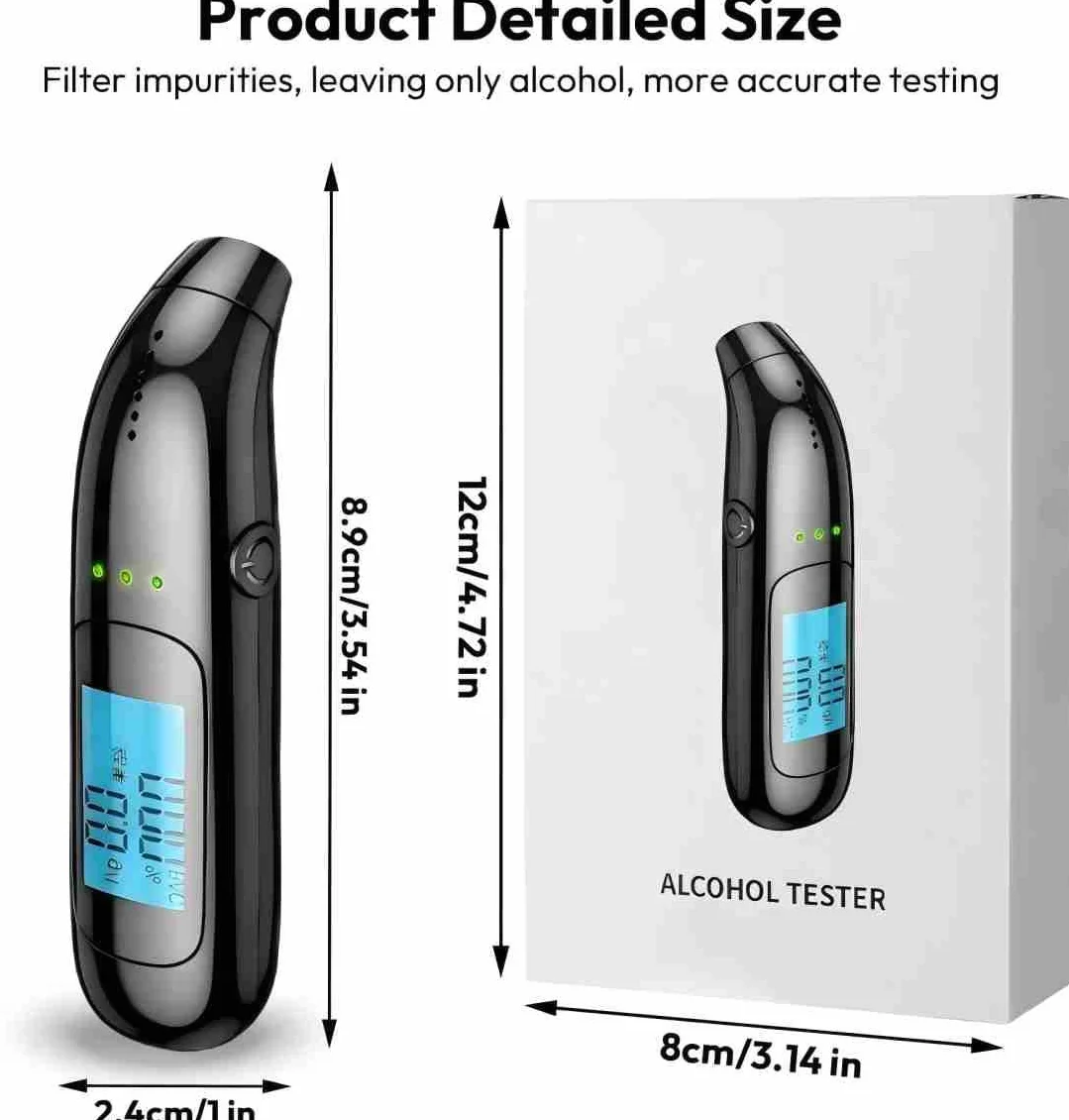 Alcoholimetro Homologado Profesional Alcoholemia Test, Alcoholimetro Alcohol Test con Pantalla Digital LCD Azul, Alcoholímetro Medidor de Alcohol de Alta Sensibilidad para Uso Personal y Profesional