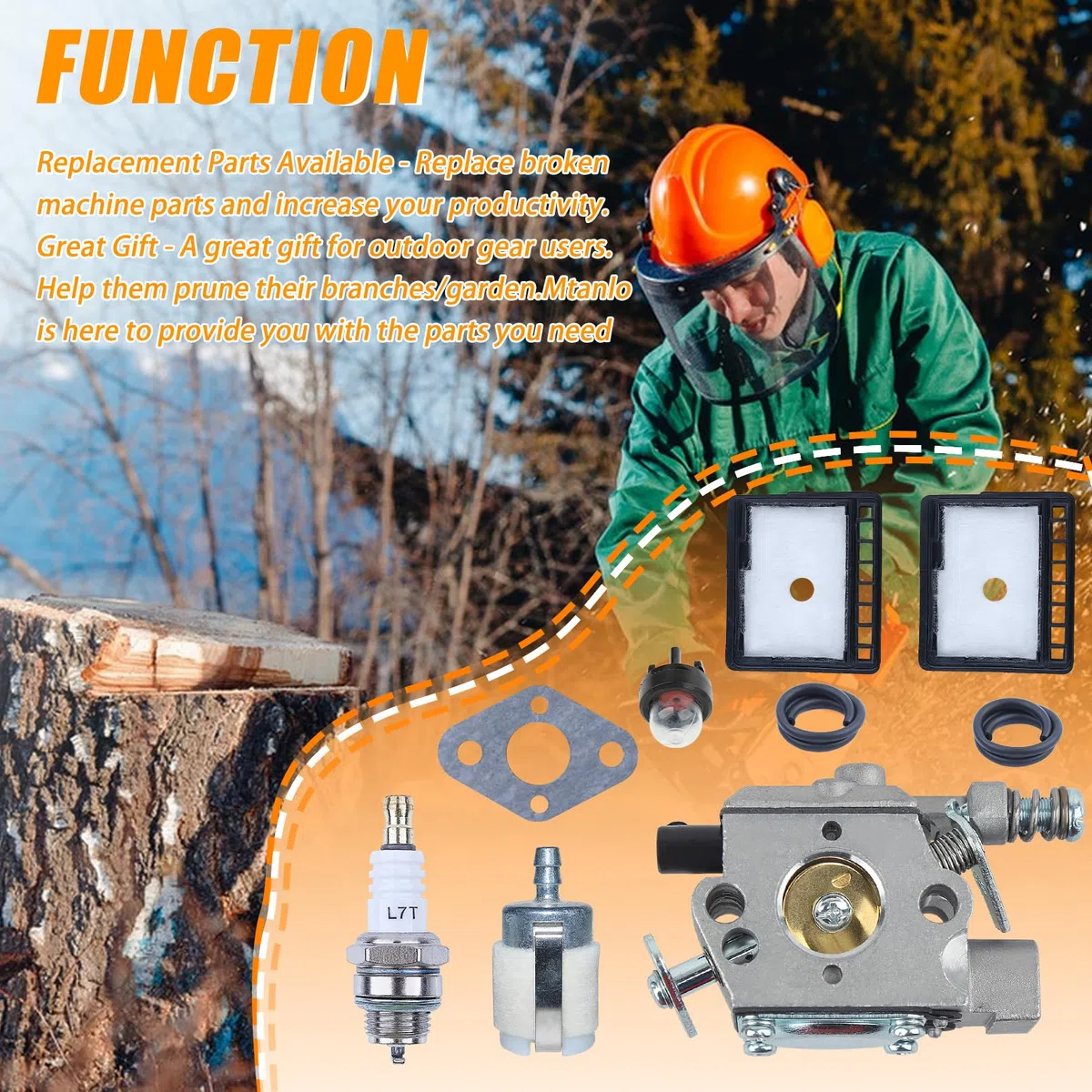 Carburador WT-589 Kit para Echo CS301, CS305, CS306, CS340, CS341, CS345, CS346, CS3000, CS3400, CS3450, con filtro de aire, manguera de combustible, filtro de combustible, bujía de