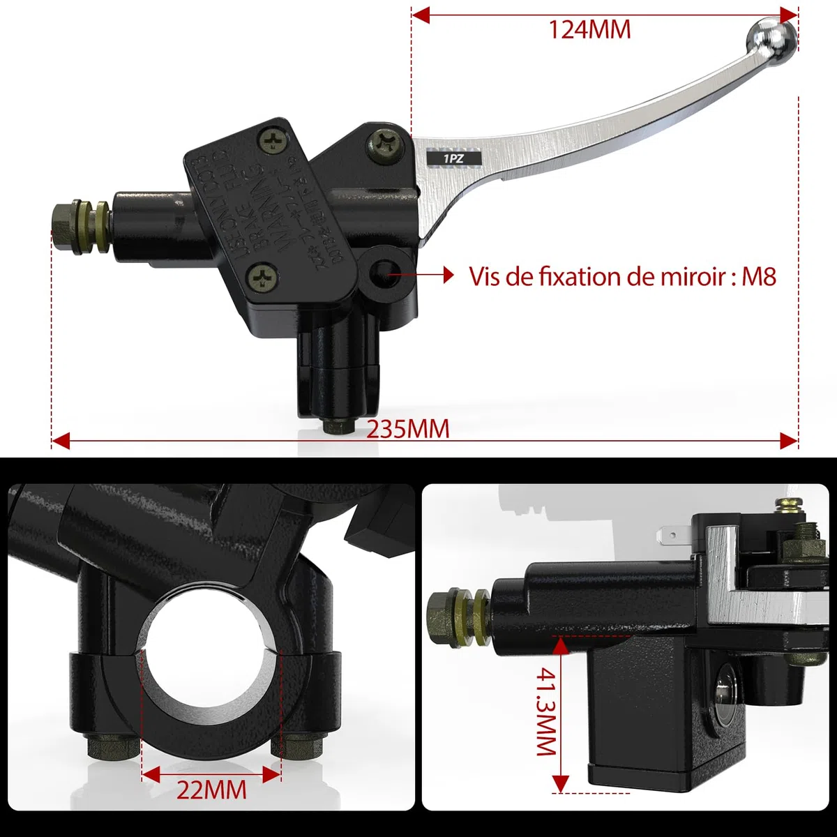 1PZ FR2-GH9 22mm cilindro maestro freno derecho delantero 7/8" universal duradero reemplazo para Suzuki Address V125G V100 Sepia ZZ Vexter Moto Scooter Dirt Bike, ATV Quad
