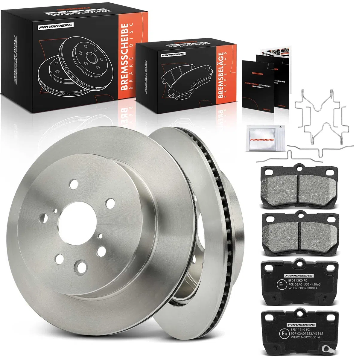Frankberg 2 discos de freno + 4 pastillas de freno para eje trasero con lubricante de freno compatible con GS GRS19 GWS19 UZS19 2005-2011 GS S19 2006-2011 IS C GSE2 2009-2015 Replace# 4243130290