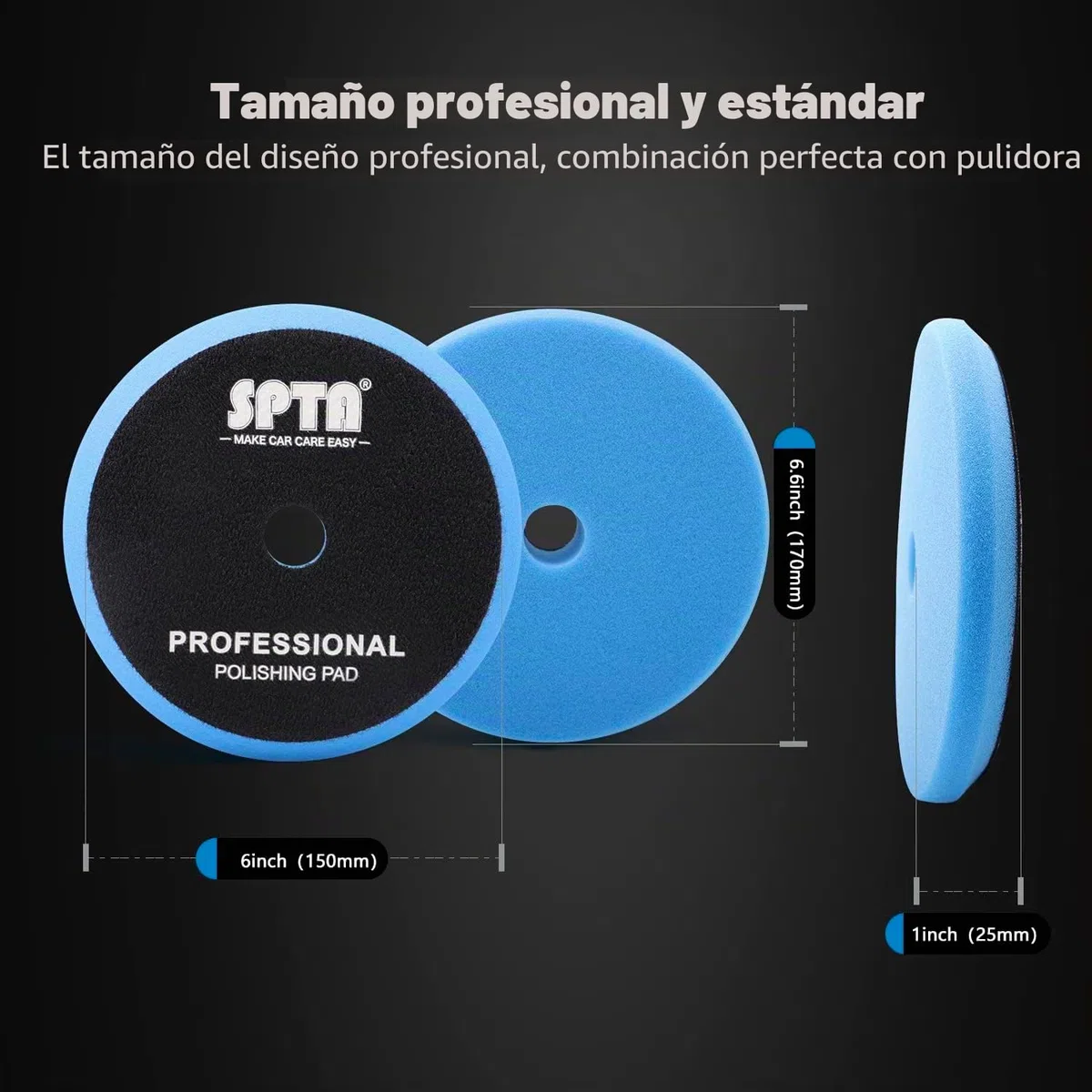 SPTA Almohadillas de Pulido Planas de 6 Pulgadas (150 mm) - Esponja de Cera para Pulir el Coche