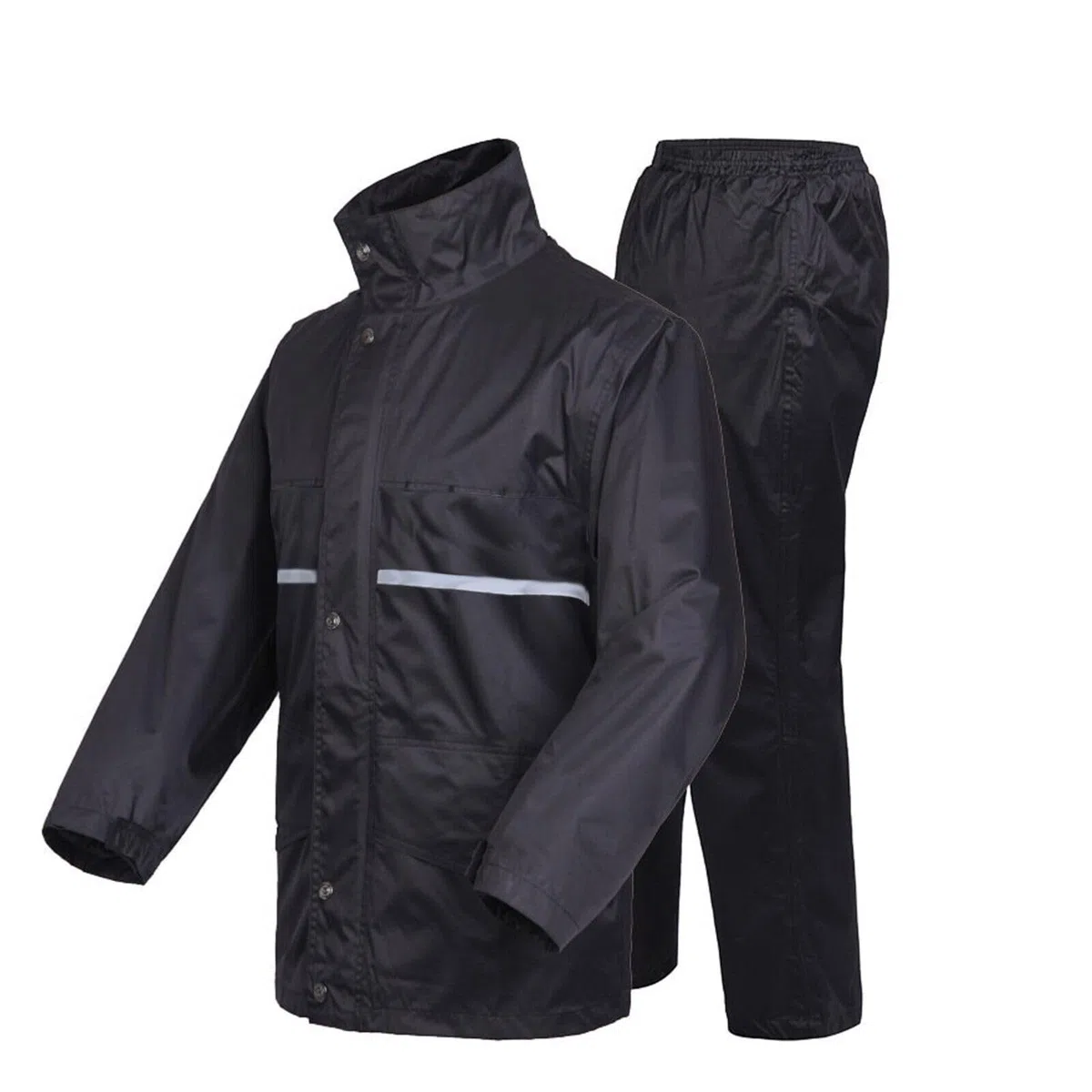 Susy Shop Traje de moto impermeable antilluvia y cortavientos | con bolsa | Negro | Conjunto chaqueta y pantalón - Capucha retráctil | Hombre Mujer | Scooter Bicicleta | Kit lluvia