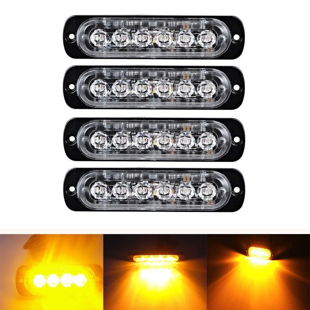 Ricoy - Barra ultrafina de luz de emergencia con 6 LED amarillas. 12-24 V. Para coche, barco, remolque, caravana