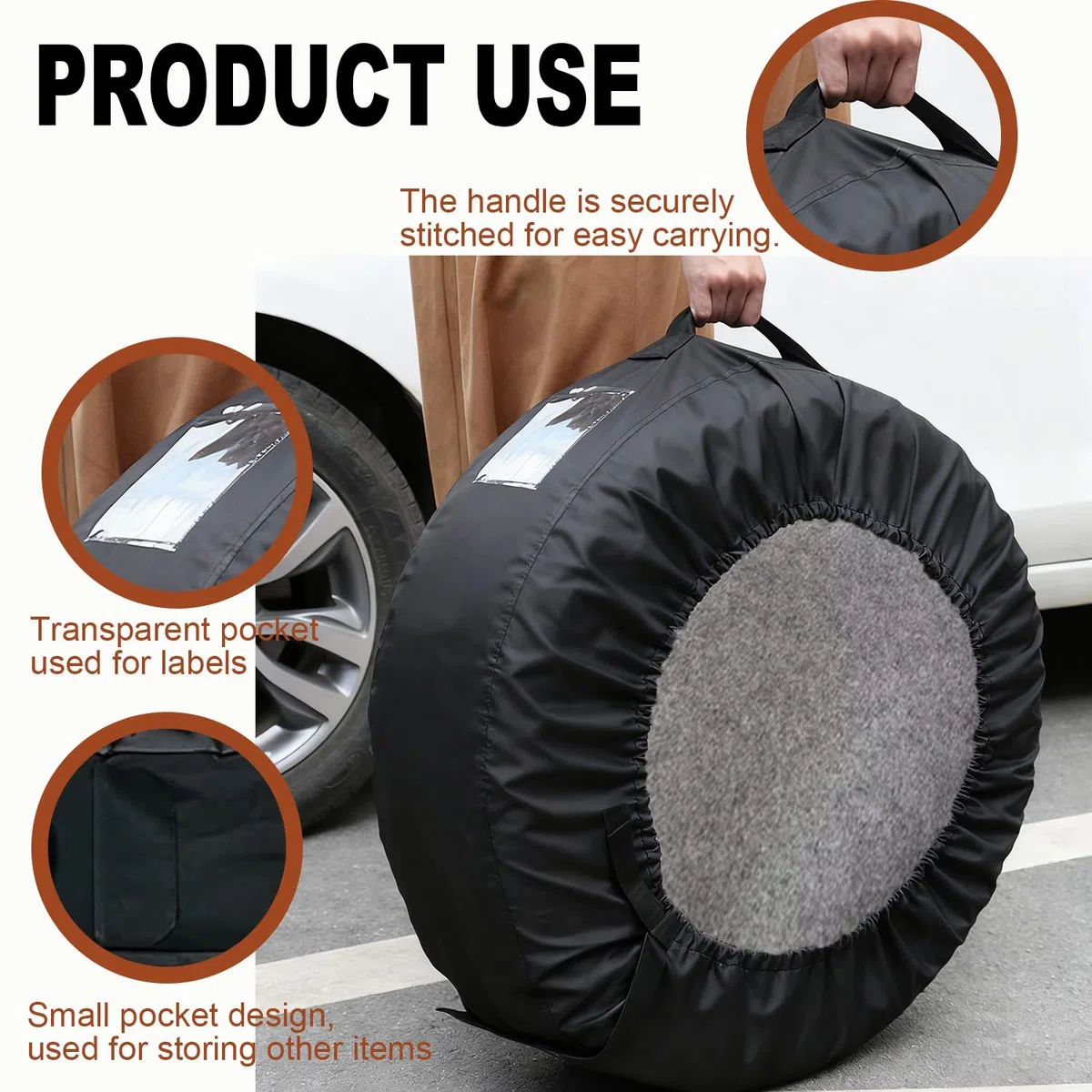 Juego de Bolsas para Neumáticos 15 a 20 Pulgadas, Funda Protectora para Neumáticos con 4 Almohadillas de Fieltro, Neumáticos de Coche, Impermeables, Antipolvo, Protección y Transporte