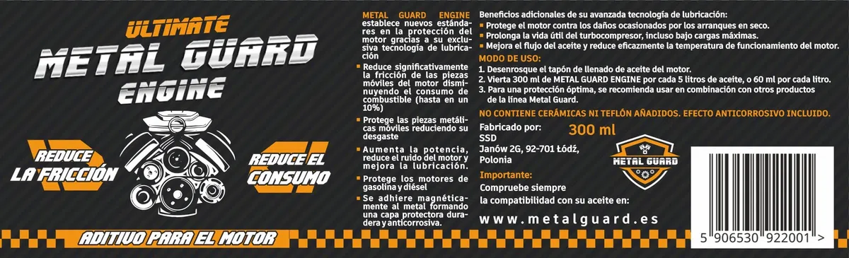 Engine, Aditivo para Motor 300ml, Reduce Fricción y Consumo, Protección contra Daños y Corrosión