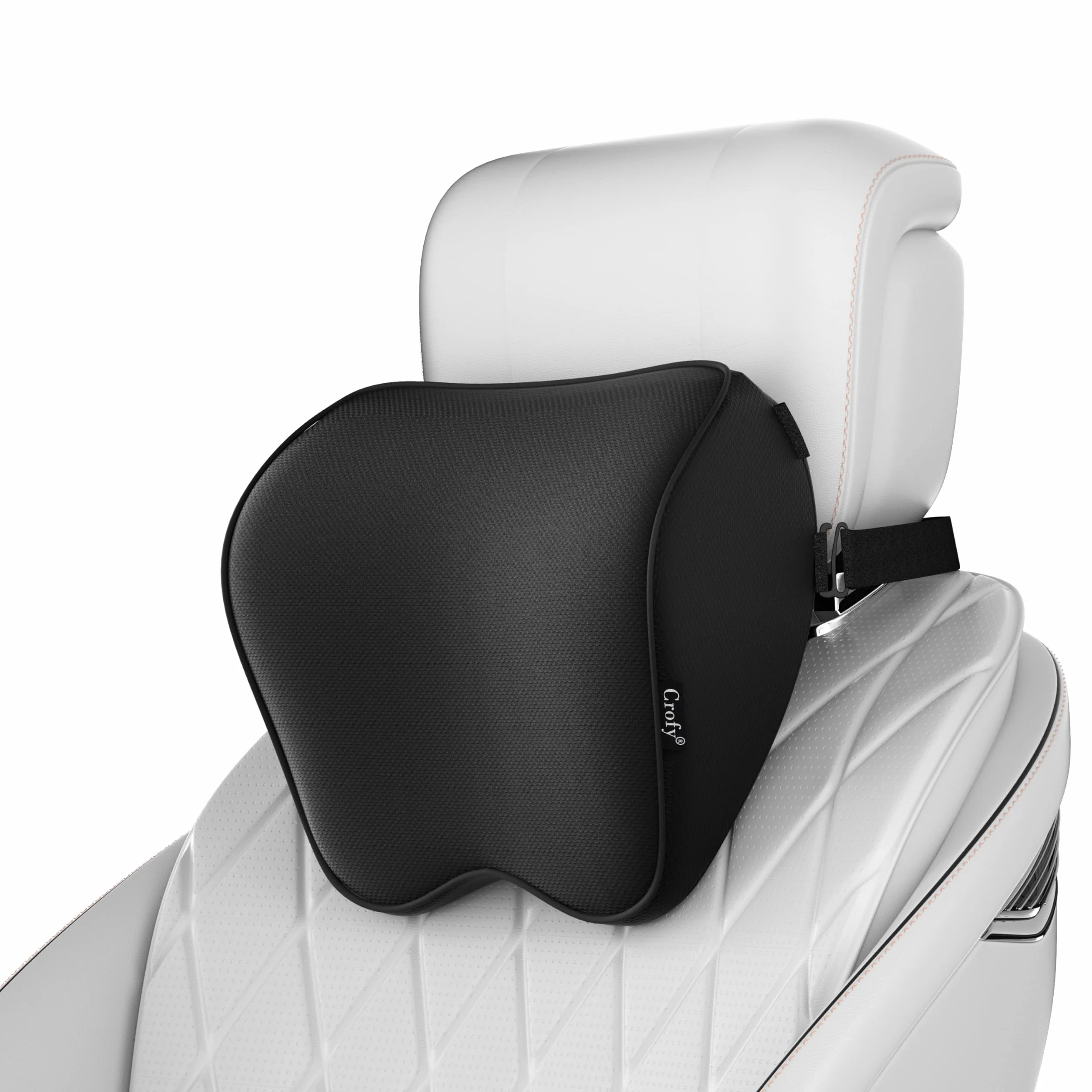 Crofy Juego de 2 Almohadas para el Cuello del Coche, Reposacabezas Suave para Conducir con Correa Ajustable, 100% Espuma de Memoria y Funda Transpirable Lavable, Diseño Ergonómico y Cómodo