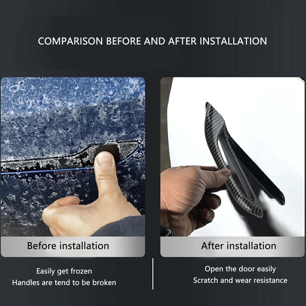 Cubierta de Protección de la Manija de la Puerta del Coche, Estilo de Fibra de Carbono Anticongelante de 4 Unidades para Tesla Model 3 Y