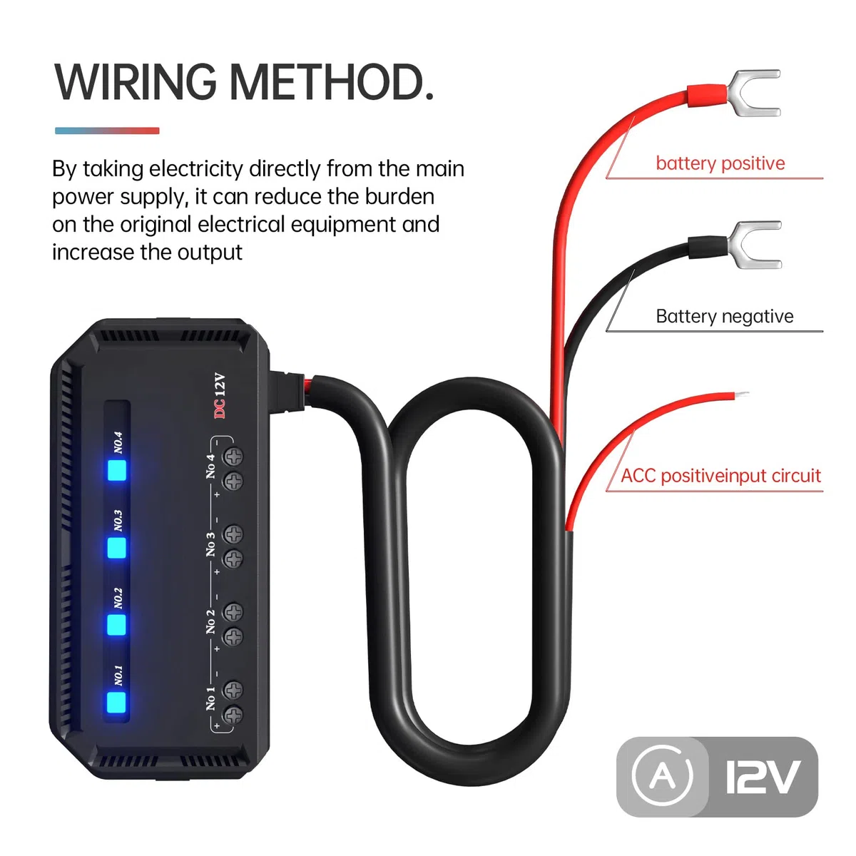 Premium 4 Vías Caja de Fusibles de Coche con Alambre, Portafusibles 12v con Relé con Lámpara de Alerta LED Kit para Motocicletas, automóviles, vehículos eléctricos de 12V