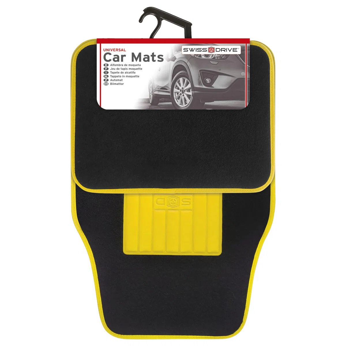 S SUMEX Alfombrillas de Moqueta Universales para Coche Alfombra con Talorena de Goma Borde Color Amarillo Alfombrillas Antideslizantes y Lavables Delanteras 45x65cm Traseras 44x33cm
