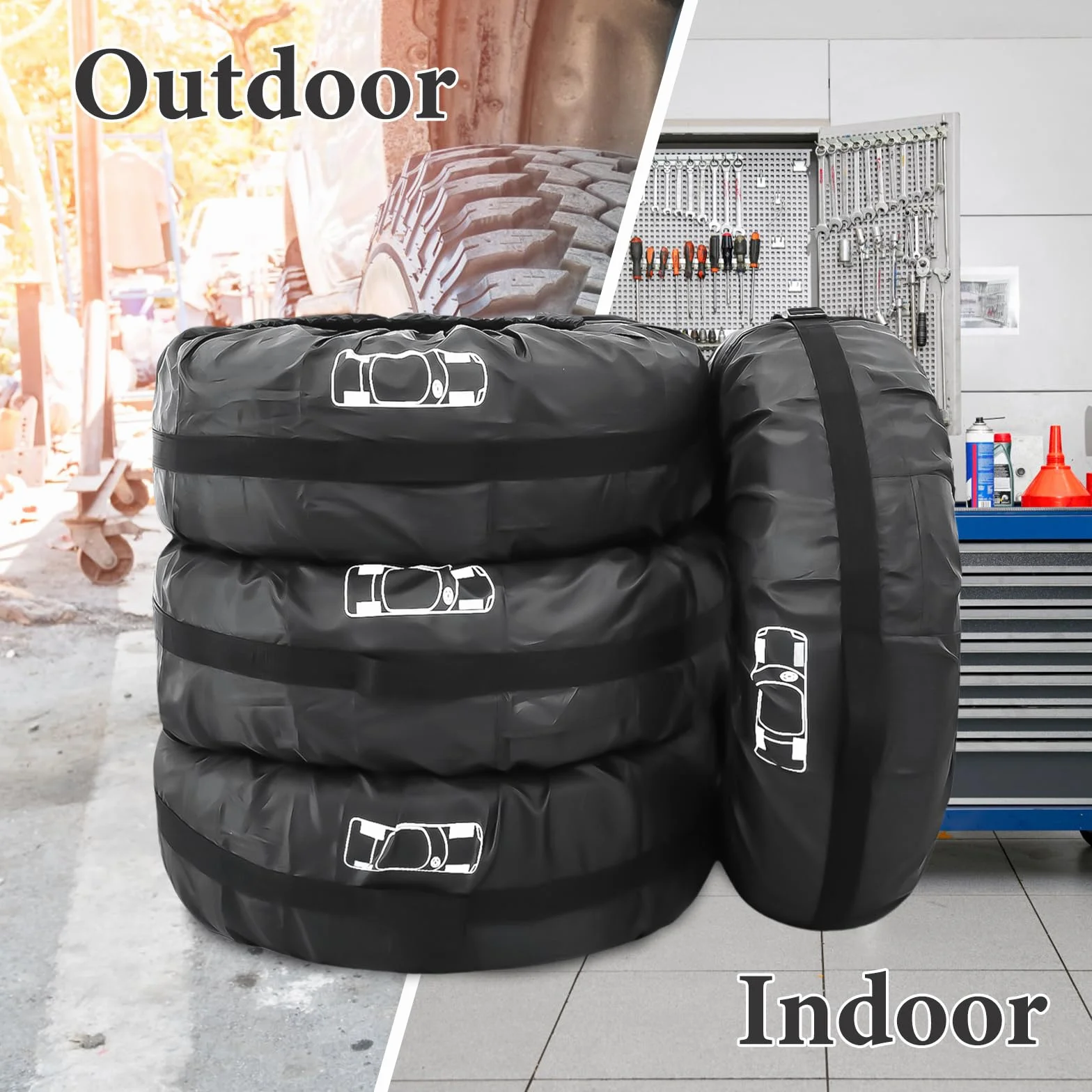 4 piezas de juego de fundas para neumáticos: 19-23 pulgadas Funda impermeable para neumáticos, funda lavable para neumáticos, funda para neumáticos, funda para ruedas, cubierta para rueda de repuesto