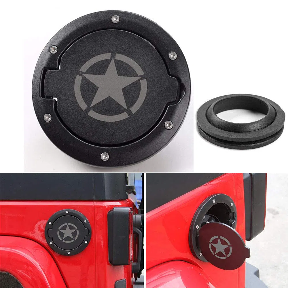 Auto Tapa de tanque de gas de plástico y aluminio, patrón de estrellas, compatible con Jeep Wrangler JK y Unlimited, modelo GC01