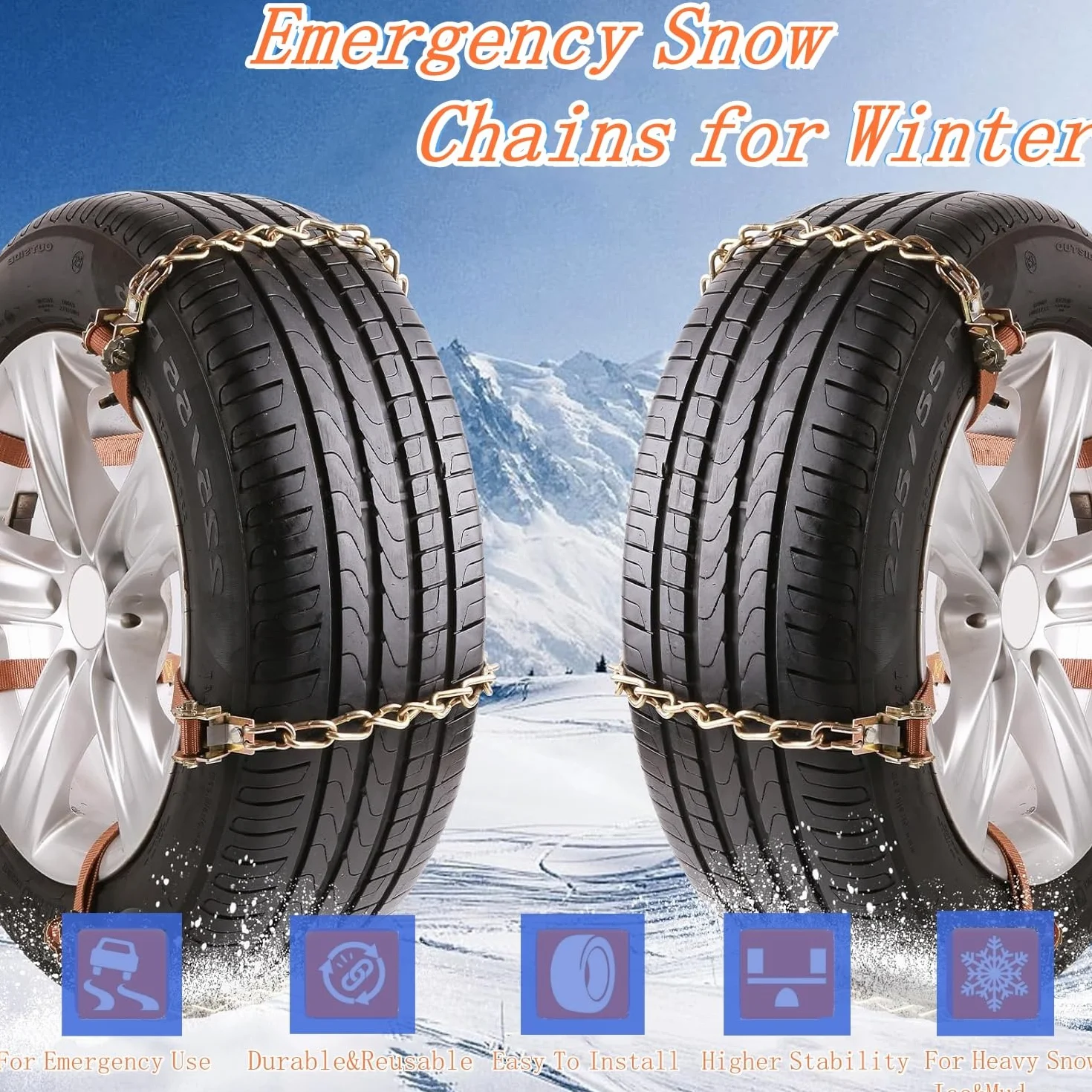 Cadenas de nieve para coche, 165-285 mm, cadena de nieve para neumáticos de coche, cadena de emergencia, para coche, camión, SUV, carretera, nieve, carreteras, 8 unidades con pala de plástico