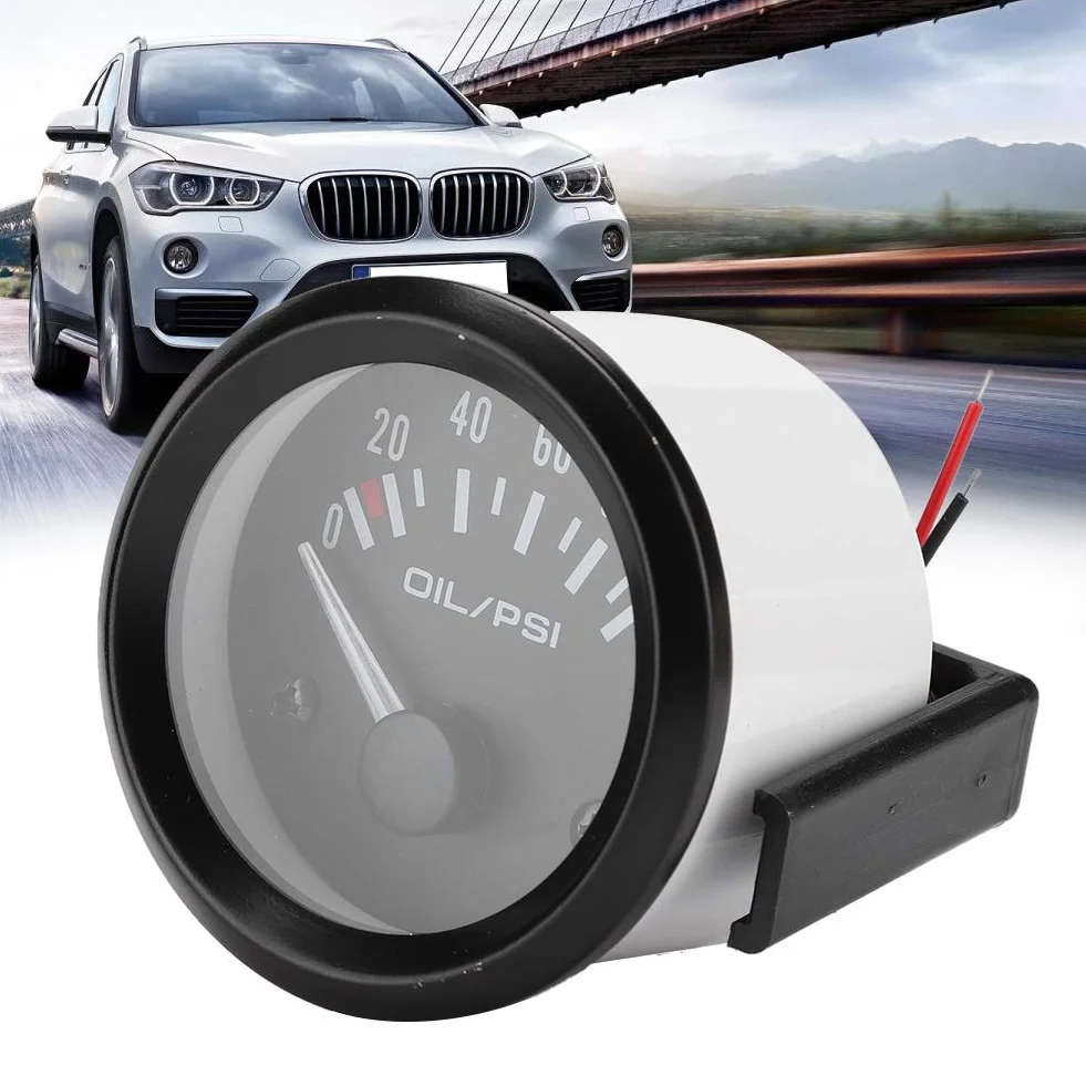 VOBOR 52mm/2in 12v Indicador de Manómetro, Medidor de Presión de Aceite para Coche, Medidor de Presión de Aceite Electromagnético Universal para Coche